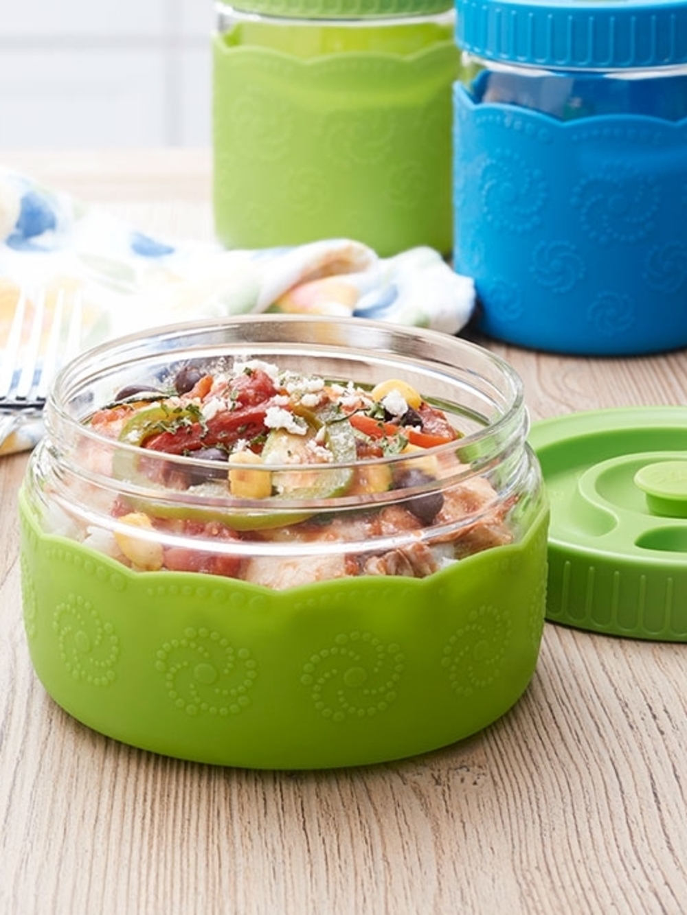Princess House Green Silicone-Base Glass Food Storage Jar
